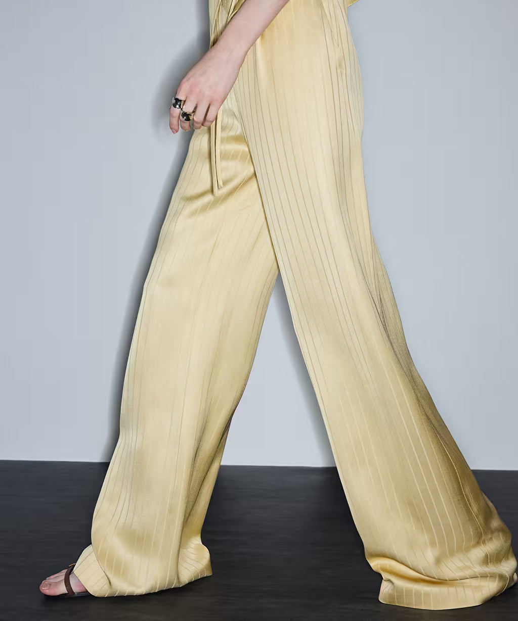 Çizgi Jakarlı Wide Leg Pantolon